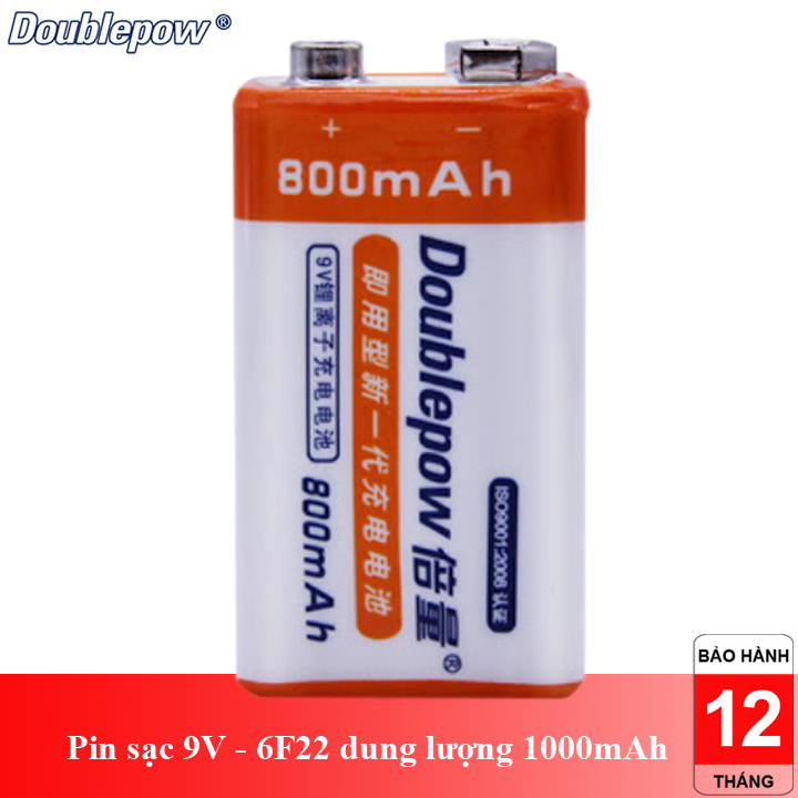 Pin sạc 9V-6F22 Doublepow 800mAh dung lượng thật
