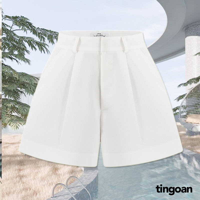 Tingoan® - quần short cạp cao chiết ly trắng jocie short/wh/fs