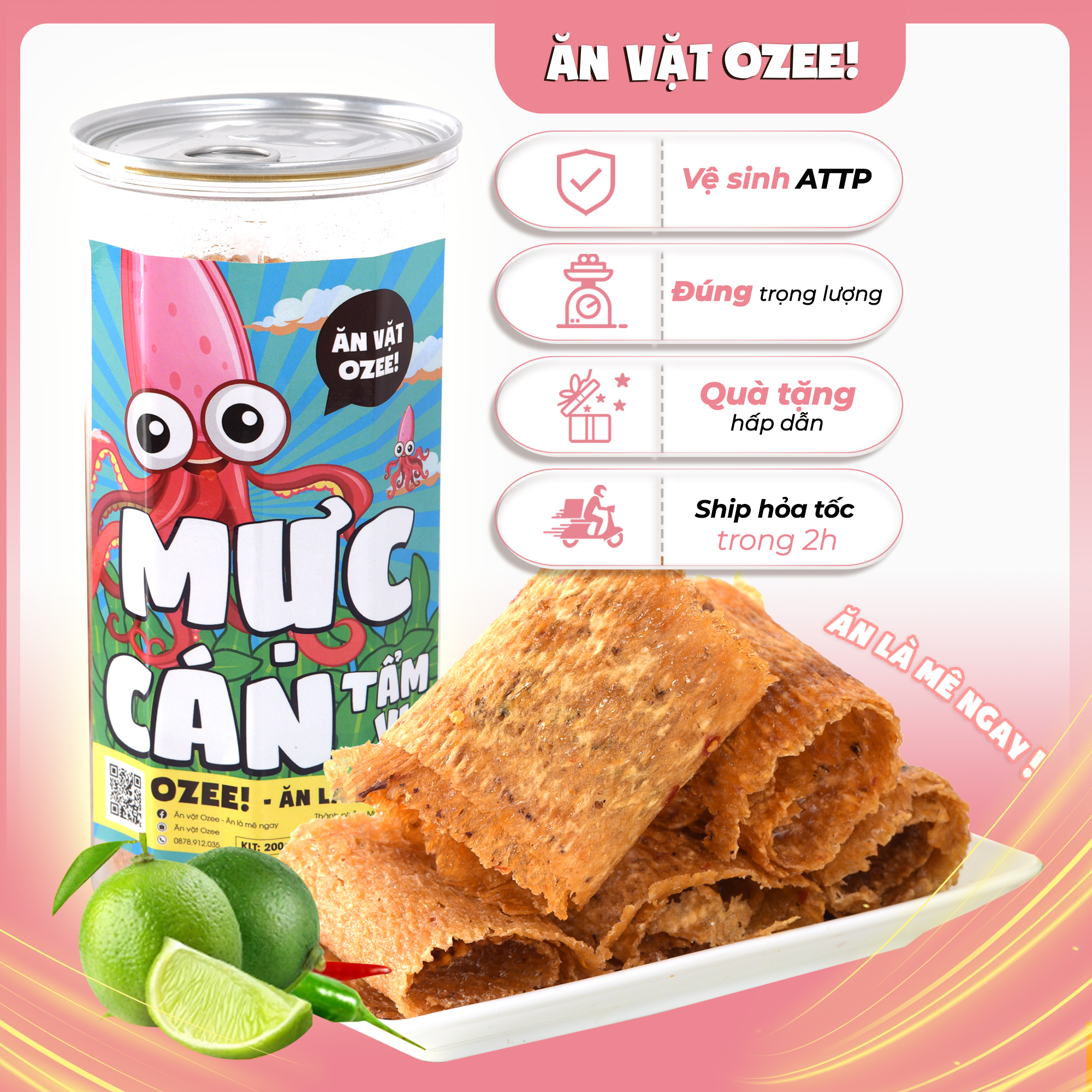 Mực cán tẩm gia vị ozee hộp 200g, ăn vặt hà nội - ăn là mê ngay
