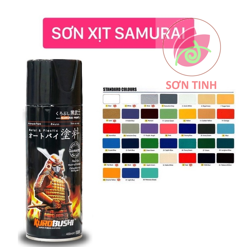Sơn xịt Samurai đủ màu Lót Bóng Trong Chịu nhiệt Chống cháy đen trắng bạc đỏ xám vàng tím xanh cam 3D candy mờ dream 1k 2k ánh kim lấp lánh Chống rạn nứt, Vòi xịt chống chảy, chuyên dùng cho xe máy