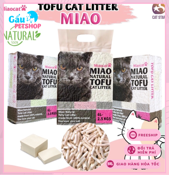 Cát vệ sinh MIAO đậu nành cho mèo túi 6L - TÚI BỤC CHÂN KHÔNG
