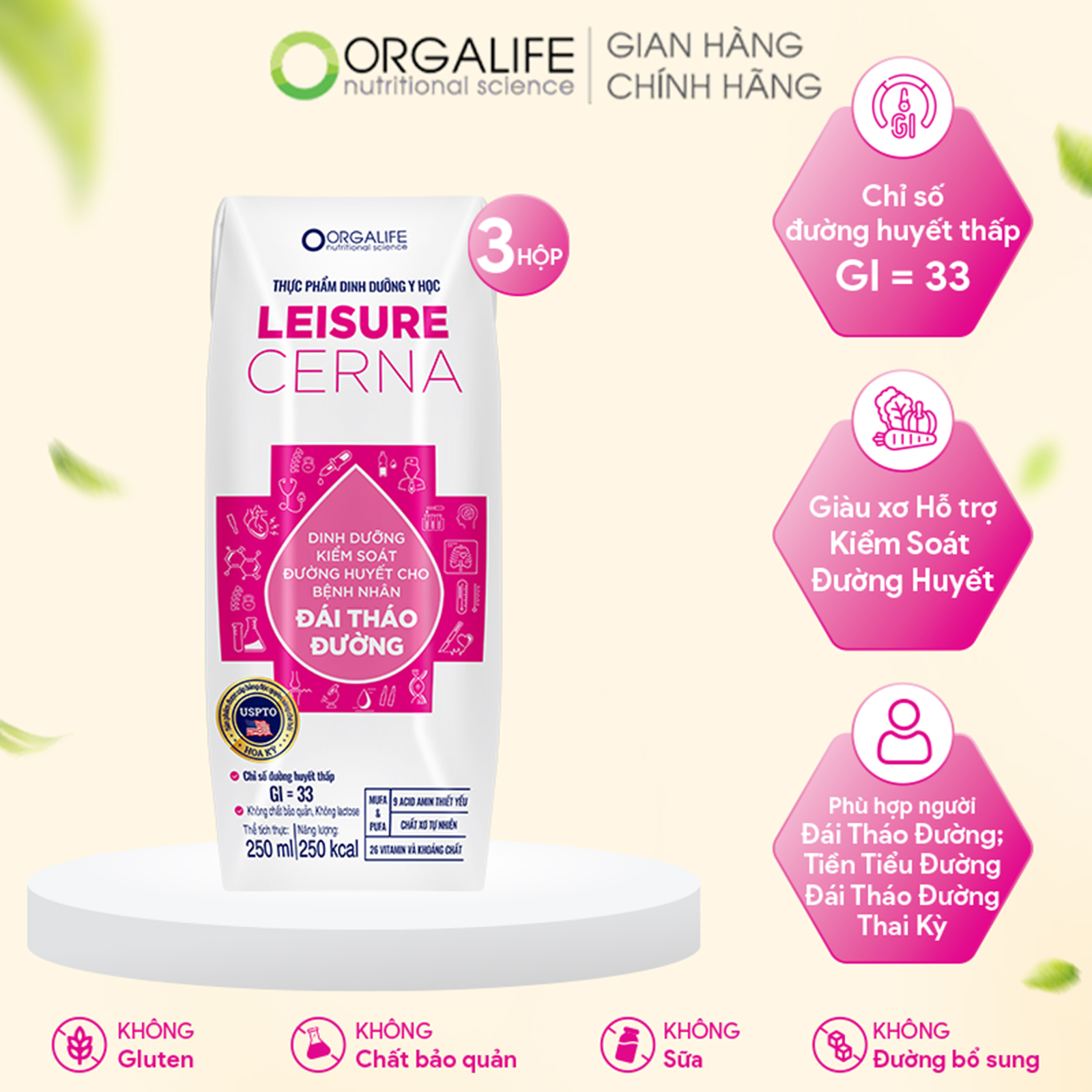LEISURE CERNA - Soup Uống Dinh Dưỡng Công Thức Kiểm Soát Đường Huyết - Lốc 3 hộp x 250ML