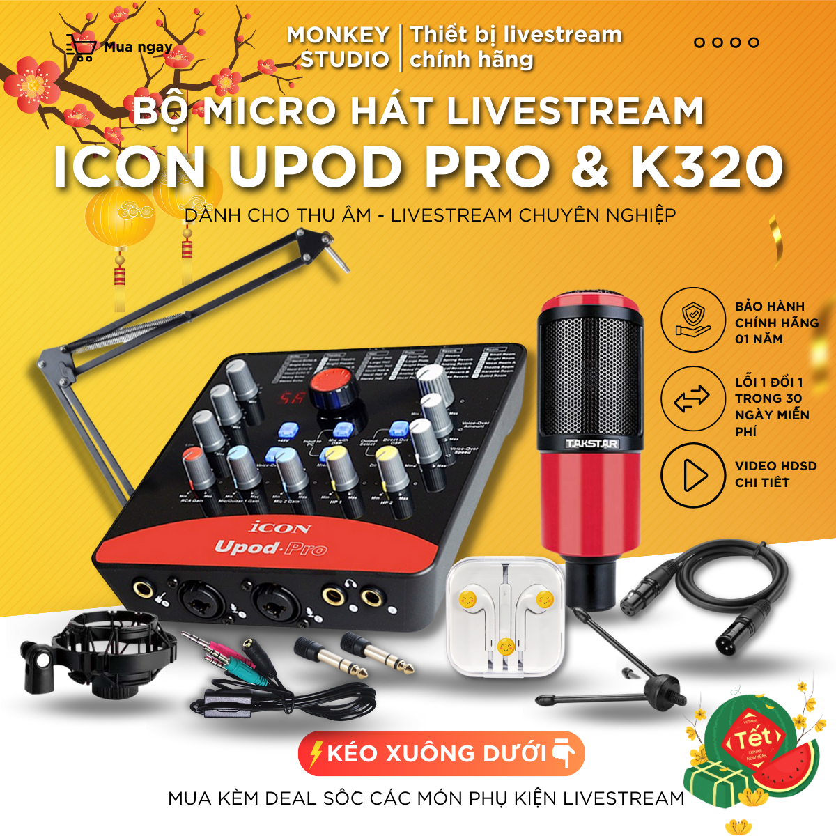 Mic Livestream | Micro thu âm Sound Card ICON UPOD PRO & Mic TAKSTAR PC K320 Hát Livestream Điện Thoại, Monkey Studio