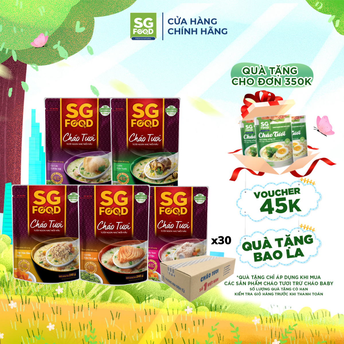 Thùng 30 Gói Cháo Tươi Sài Gòn Food 5 Vị 240G
