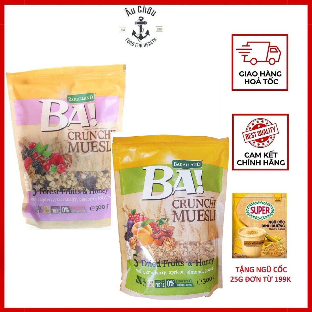 Combo 2 gói ngũ cốc ăn sáng Bakalland Muesli trái cây dinh dưỡng 300gr date xa- ÂU CHÂU SHOP