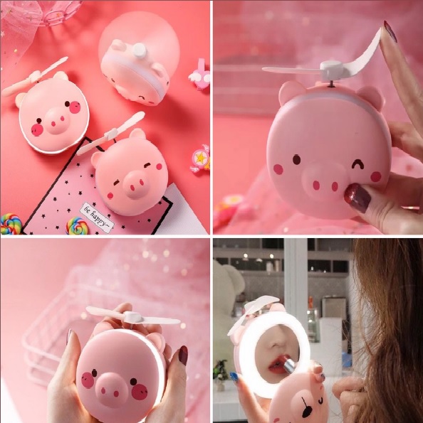 [HCM][HOT HOT] Quạt mini hình thú dễ thương có đèn Led trang điểm