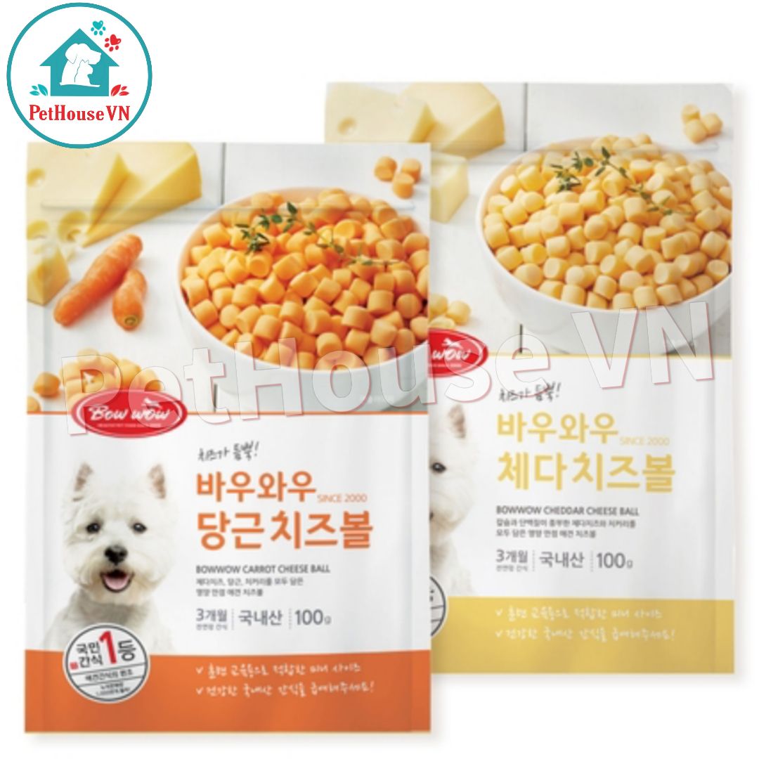 Phô mai viên bowwow - túi 100g snack bánh thưởng cho chó vị truyền thống & cà rốt hàng chính hãng