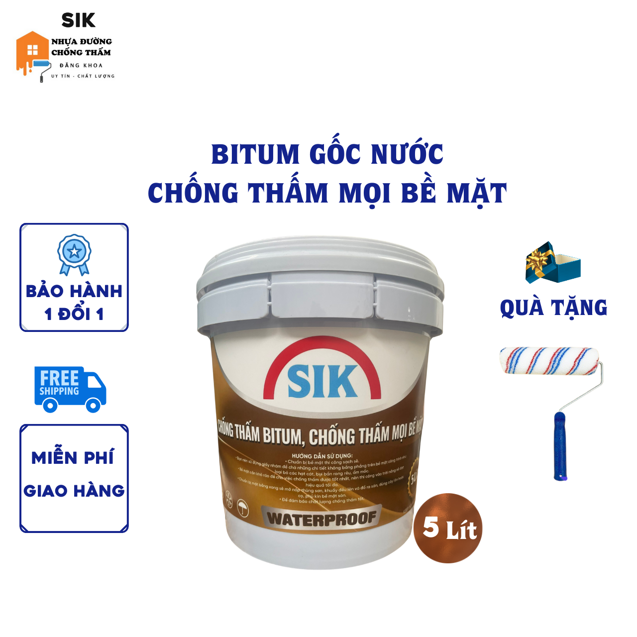 Nhựa Đường Chống Thấm Đa Năng SIK - Màng Chống Thấm Lỏng Độ Đàn Hồi Cao 5Lít