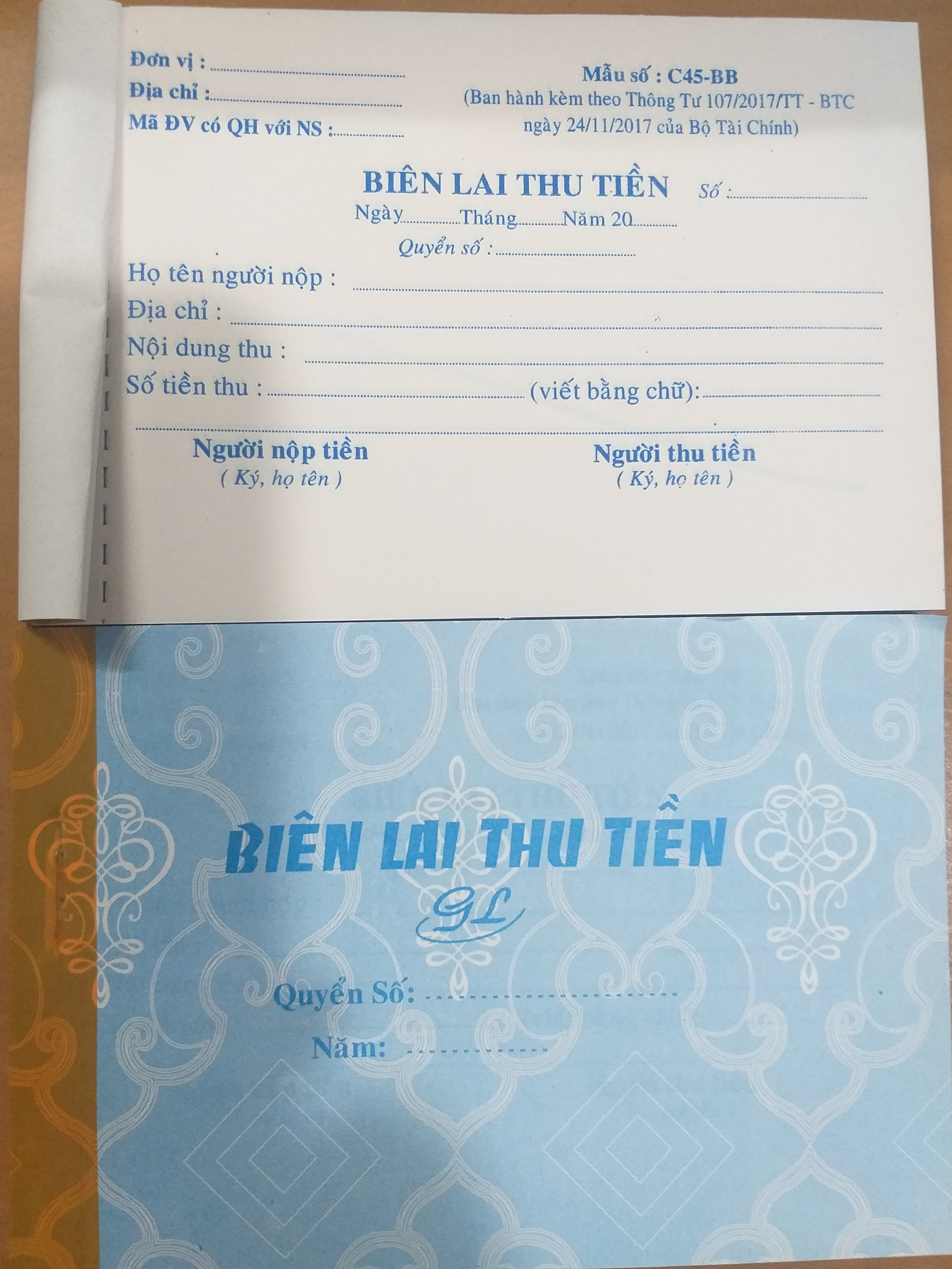 BỘ 5 CUỐN BIÊN LAI THU TIỀN (khổ 10x15 cm)