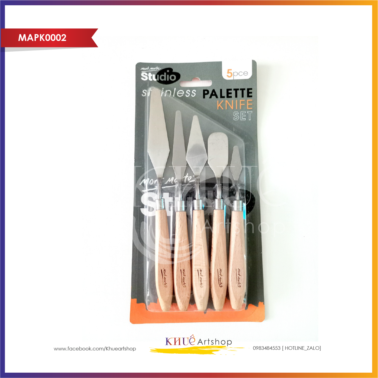 Bộ 5 bay kim loại, cán gỗ dùng để pha màu, lấy màu vẽ tranh acrylic, sơn dầu Mont Marte