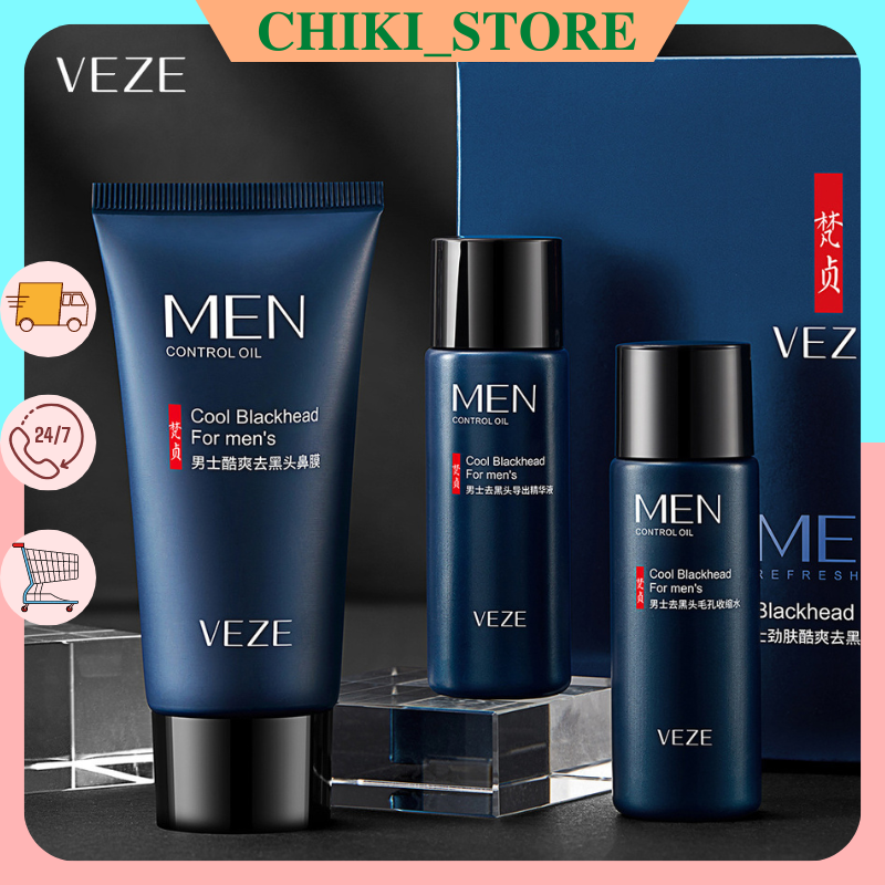 Bộ 3 sản phẩm hút mụn đầu đen và dưỡng da nam Veze
