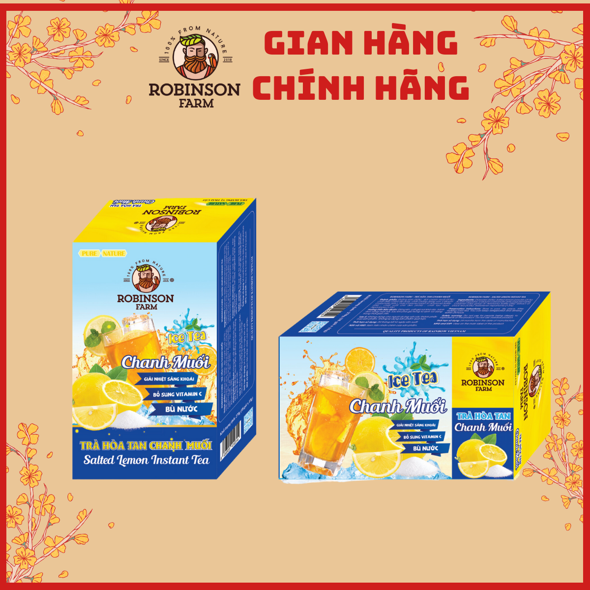 Trà Hoà Tan Vị Chanh Muối Robinson Farm - Hộp 240gr ( 16 túi x 15g ) - Hương vị TRÀ THƠM NGON NHẤT VIỆT NAM