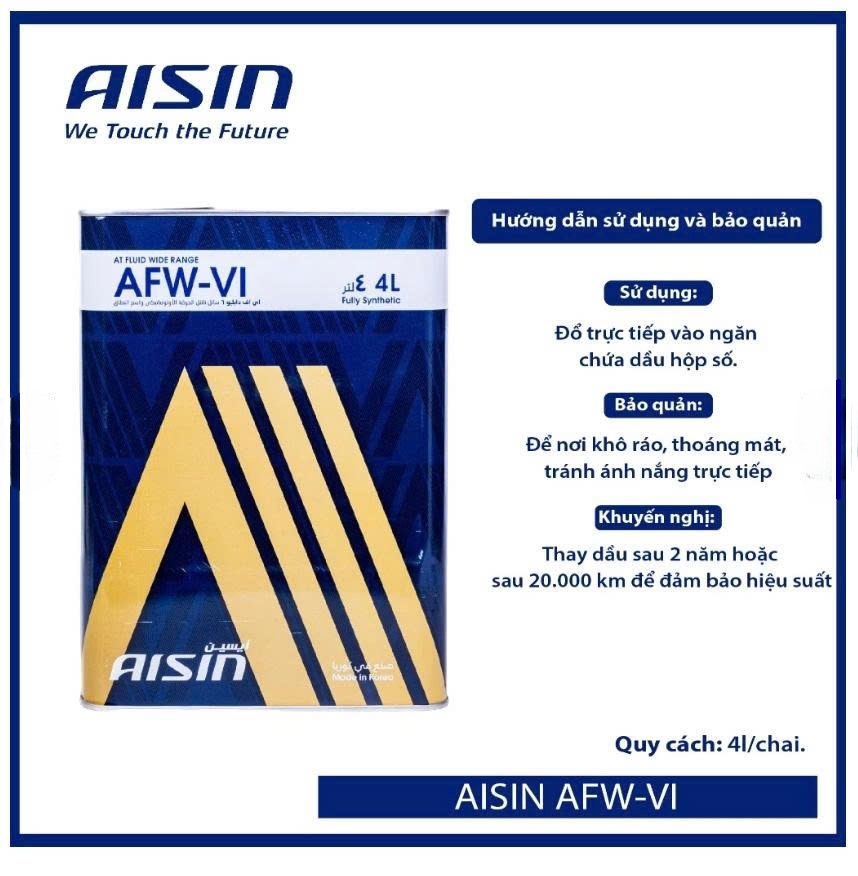 Dầu Nhớt Hộp Số Tự Động AISIN Fully Synthetic AFW DEXRON-VI ATFDVI4SB - Hàng Cao Cấp, Nhập Khẩu Chính Hãng AISIN - Japan (Can 4 Lít)