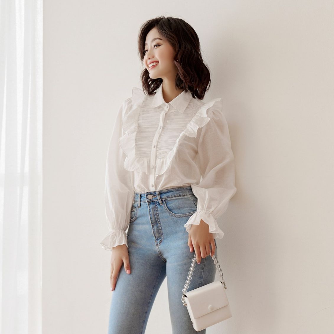 Olv - áo sơ mi công sở alma white top