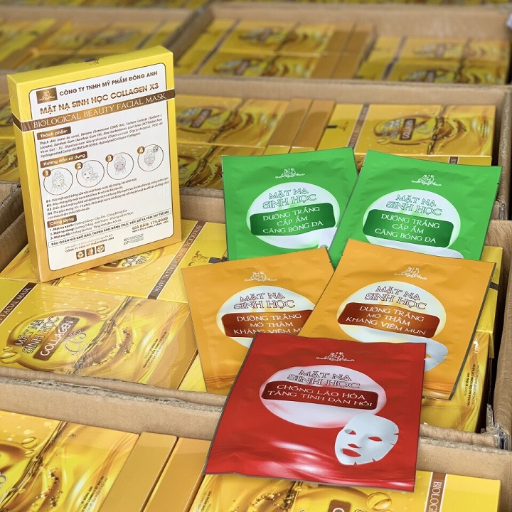Hộp mặt nạ sinh học dưỡng da collagen x3 ( Hộp 5 gói, 2 xanh, 2 vàng, 1 đỏ)