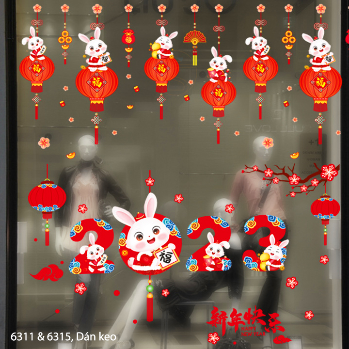 Decal trang trí tết 2023 - Decal dán cửa kính dán tường - Phụ kiện trang trí nhà cửa nhiều mẫu hình happy new year chúc mừng năm mới