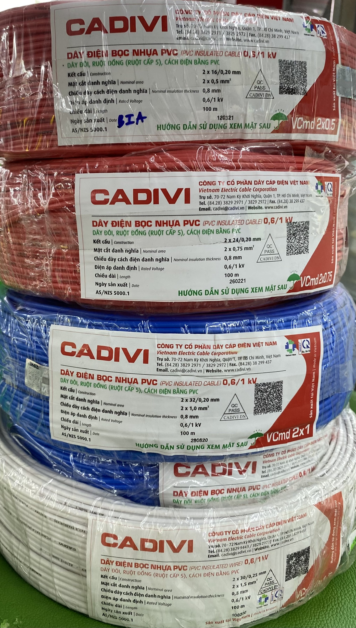 Dây điện đôi mềm cadivi 2x0,5mm ,2x0,75mm, 2x1mm,2x1.5mm,