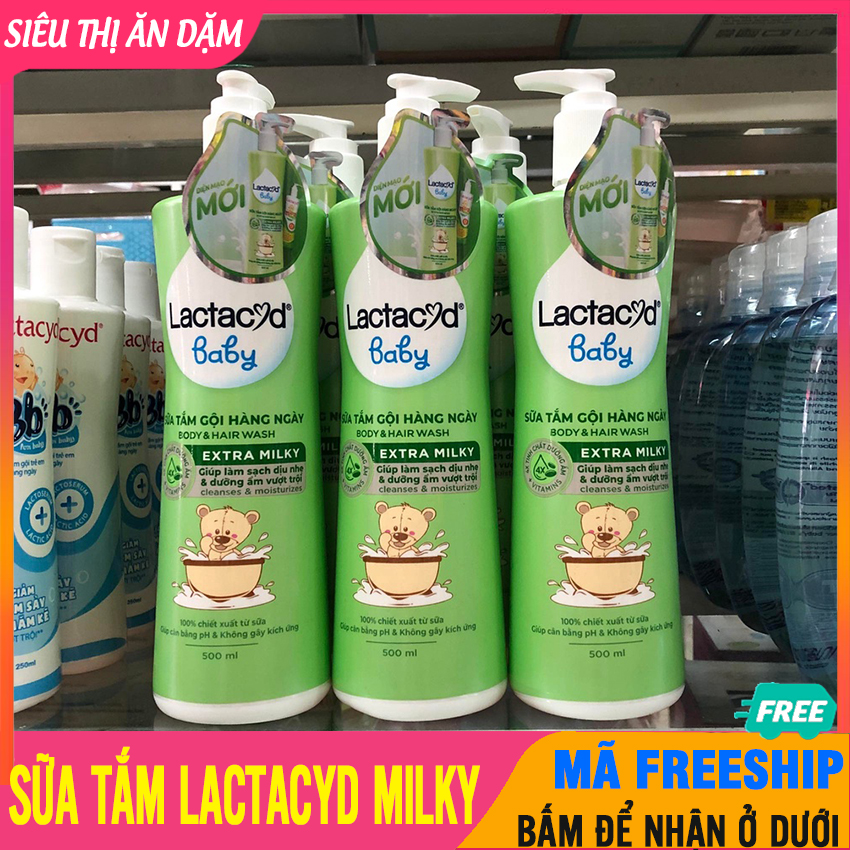 Sữa tắm cho bé lactacyd milky nhẹ dịu, chống rôm sảy hiệu quả, không kích ứng da và mắt bé -sữa tắm gội cho bé, sữa tắm gội toàn thân cho bé, sua tam cho be, sữa tắm trẻ em, sữa tắm bé - sua tam cho be lactacyd
