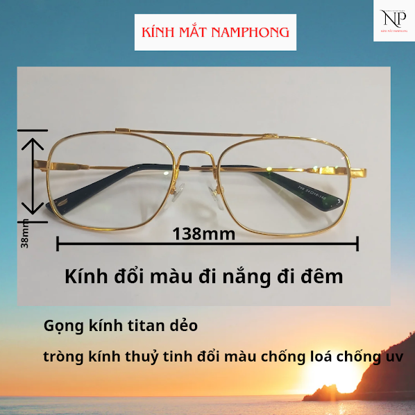 Kính Mắt Đổi Màu Gọng Titanium Dẻo Tròng Thủy Tinh