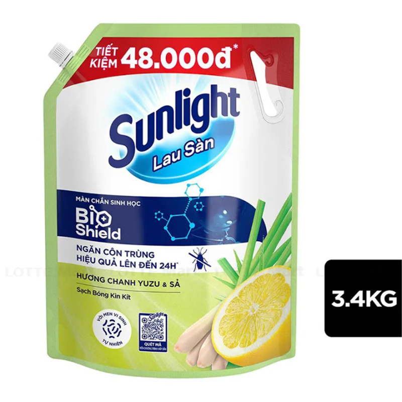 Nước Lau Sàn Sunlight Tinh Dầu Thiên Nhiên Hương Chanh Yuzu và Sả Túi 3.4kg - Đuổi Côn Trùng