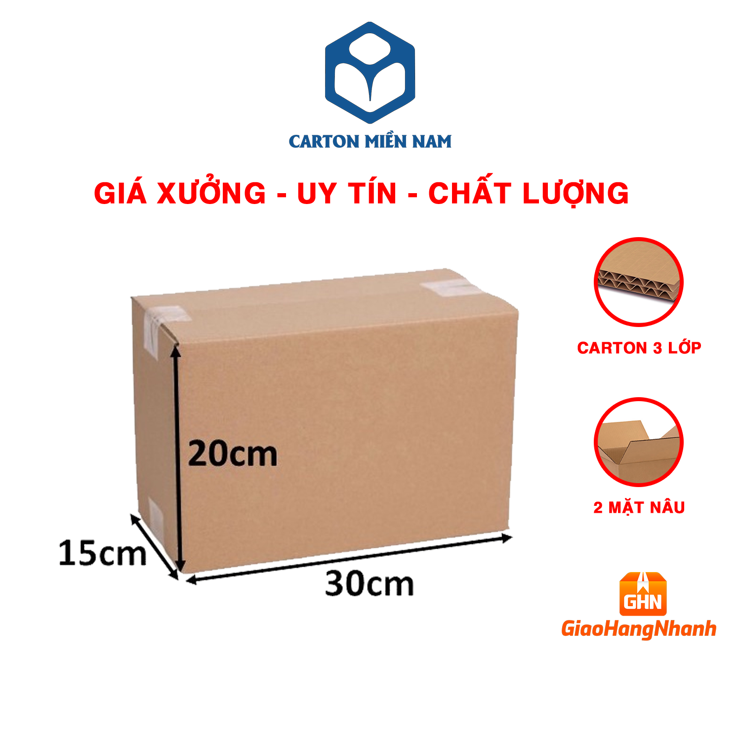 30x15x20, Combo 100 Hộp Carton Đóng Gói Hàng Hóa, Phụ Kiện, Quần Áo - Carton Miền Nam