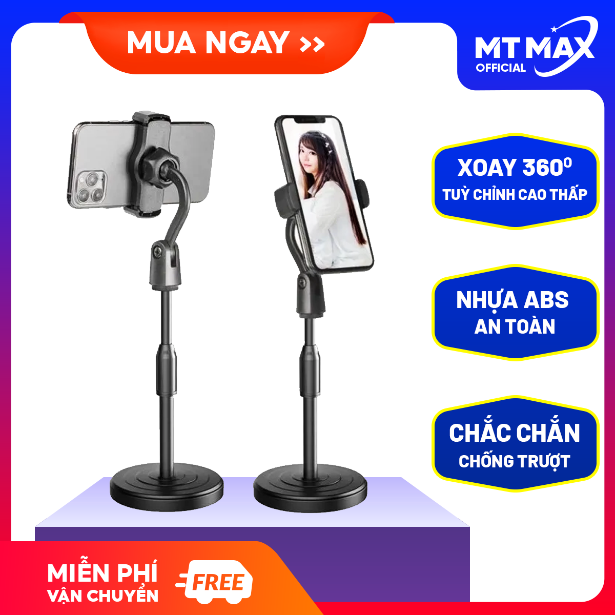 Giá đỡ điện thoại để bàn xoay 360 độ, Giá đỡ điện thoại đa năng, Giá đỡ điện thoại livestream, Giá đỡ livestream