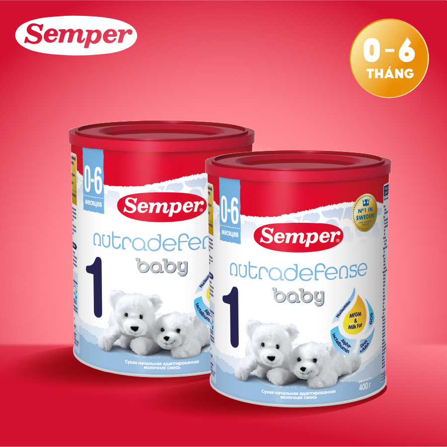 Combo 2 Sữa bột công thức Semper Nutradefense Baby 1 400g/hộp dành cho trẻ dưới 6 tháng tuổi hỗ trợ hệ miễn dịch và tiêu hóa, bổ sung DHA&ARA, Omega 3, vitamin D giúp trẻ phát triển toàn diện