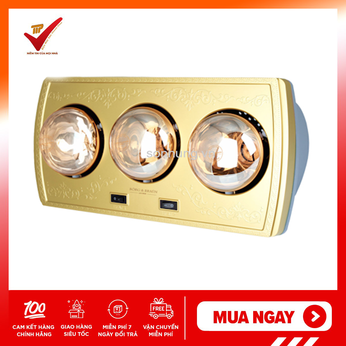Đèn sưởi nhà tắm braun 3 bóng treo tường bu03