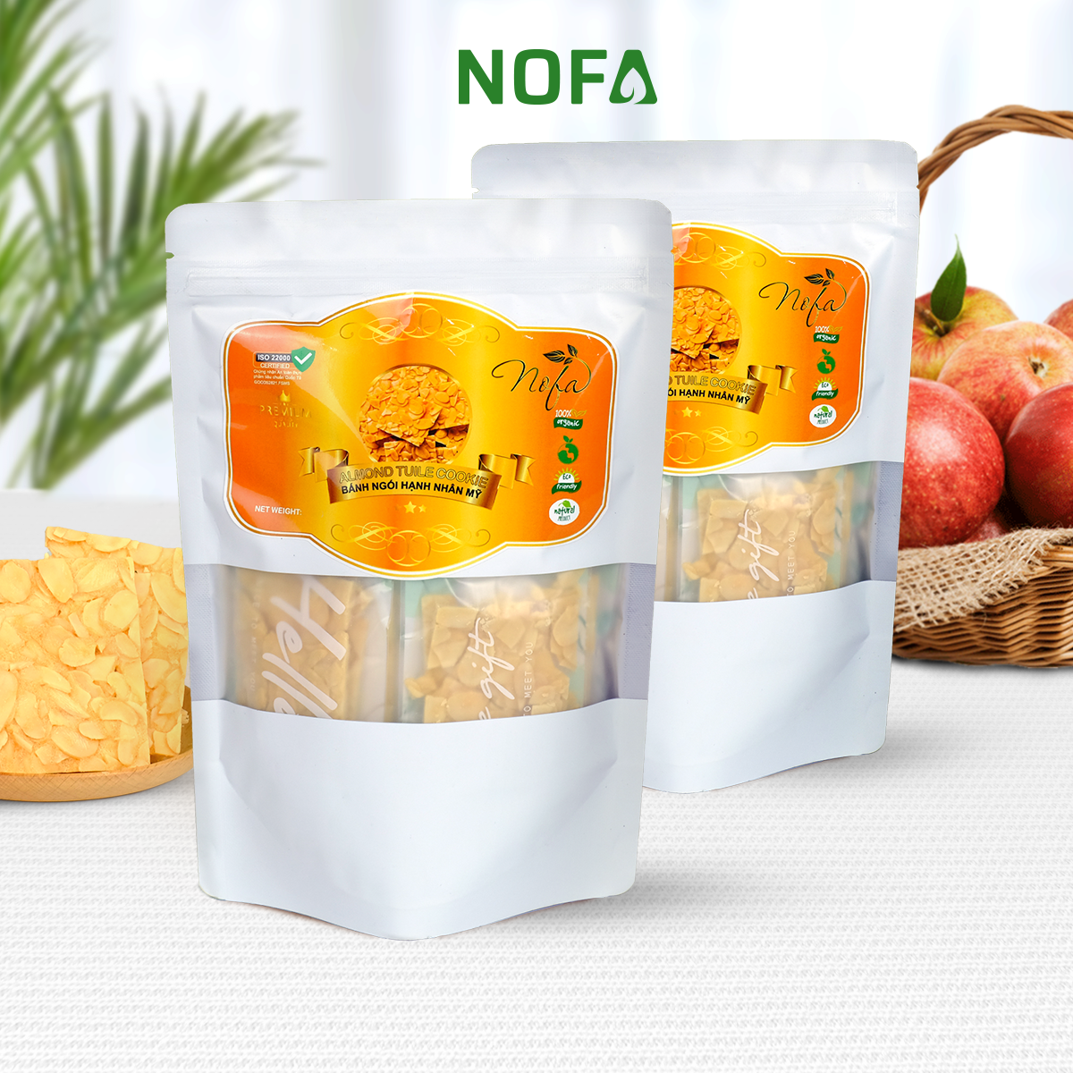 Bánh ngói hạnh nhân nguyên cám thượng hạng Nofa chuẩn ăn kiêng, ăn healthy, bữa sáng tiện lợi, mỏng, thơm, giòn rụm
