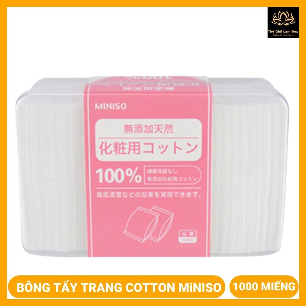 Bông tẩy trang miniso Nhật Bản 100% cotton pads 3 lớp hộp 1000 miếng cho da mặt môi mắt siêu dày dai không khô xơ thấm hút tốt tiện lợi