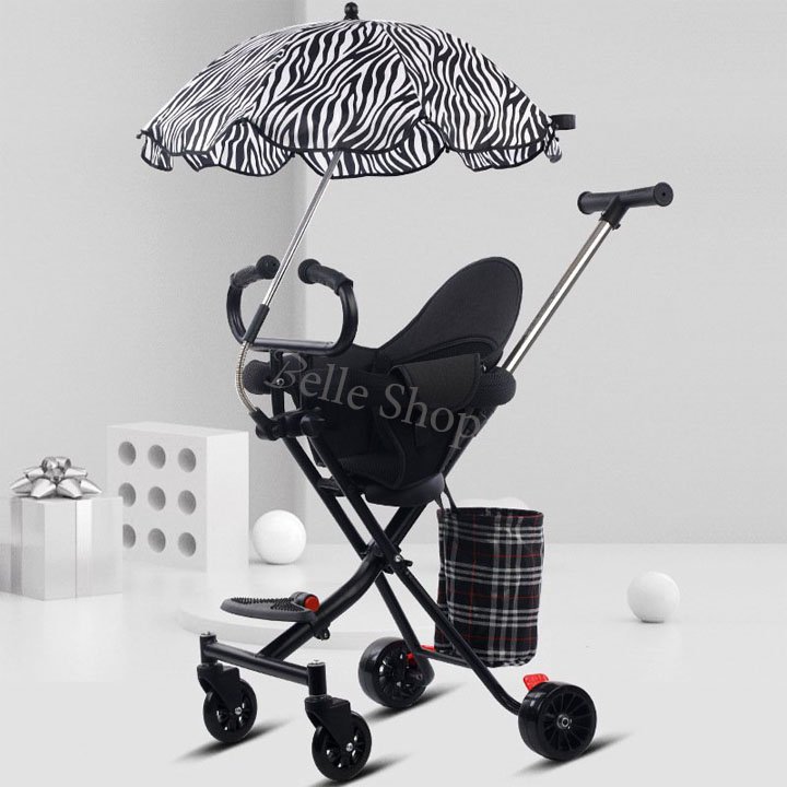 Xe Đẩy Du Lịch Gấp Gọn Cho Bé, Xe Đẩy Em Bé Gấp Gọn Có Lót, Giỏ, Ô Che