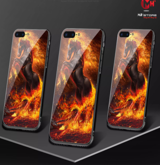 Ốp lưng kính cường lực iphone xsmax in 3d hình ngựa lửa, ốp kính dạ quang