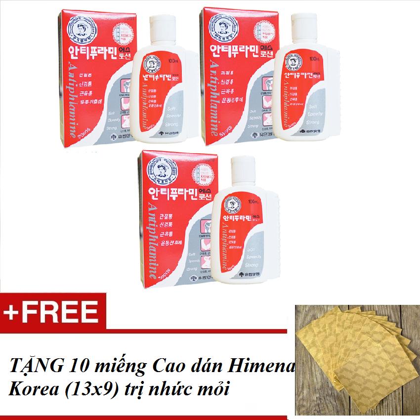 Combo 03 Hộp Dầu nóng Hàn Quốc Antiphlamine 100ml Nhập khẩu Korea + TẶNG 10 miếng Cao dán Himena Korea trị nhức mỏi