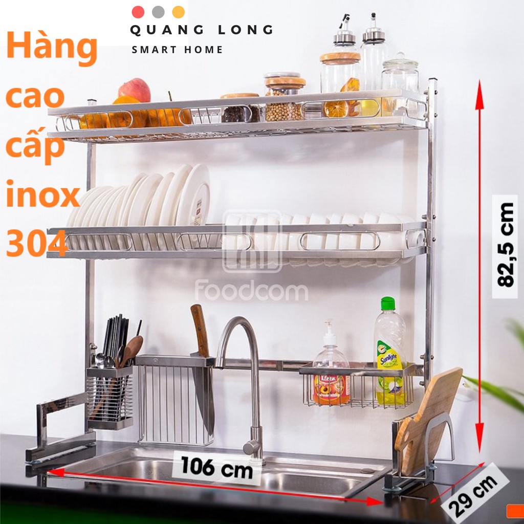 Kệ úp bát đĩa inox 304 thông minh kệ đựng chén bát inox kệ chén bát inox đa năng cao cấp 1 tầng 2 tầng FoodcomQUANGLONG