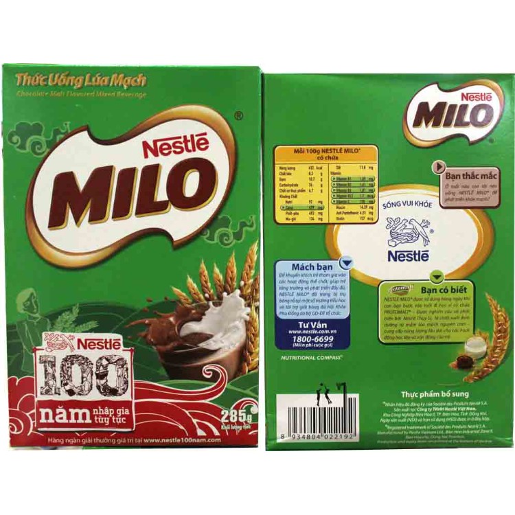 Milo hộp giấy 285g/hủ nhựa 400g