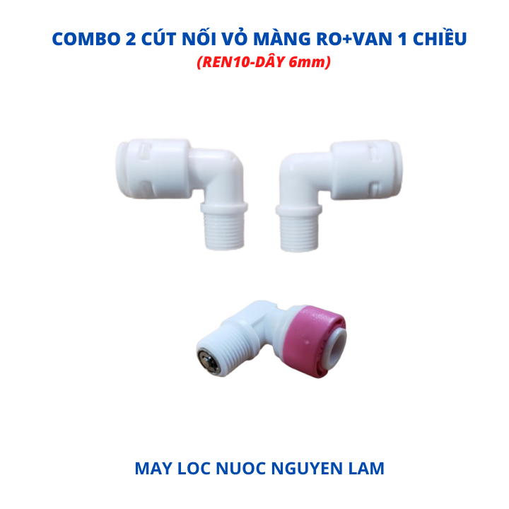 Combo 2 cút nối vỏ màng ro+van 1 chiều máy lọc nước ro