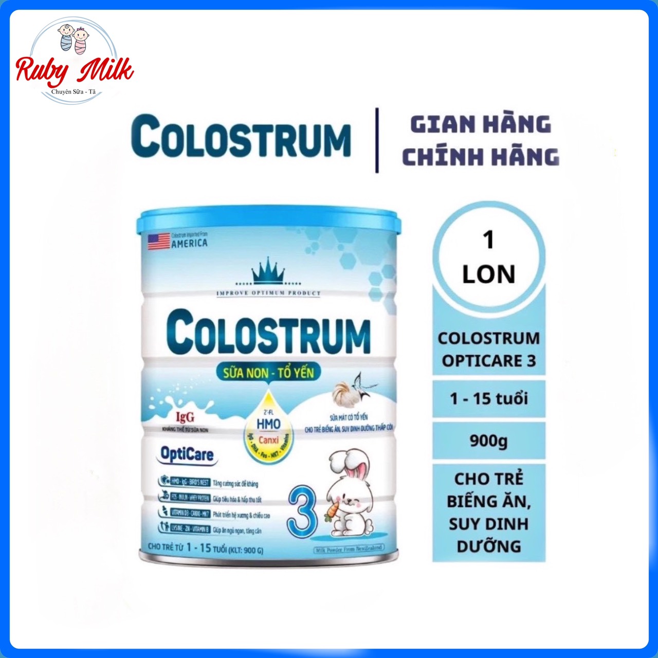 Sữa Bột Colostrum Opticare 3 Lon 900g