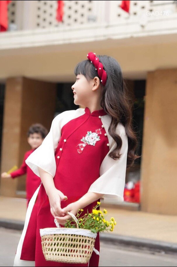 Ivy Children's Tet Ao Dai Ao Dai Ao Dai for Boys and Girls in Lucky Red Color, Soft and Gentle Material for Children