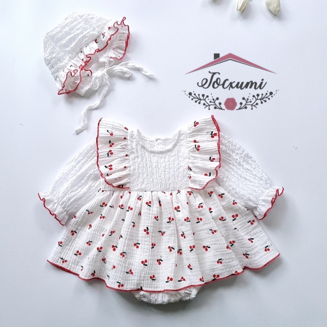 Bộ liền thân váy cherry cánh tiên siêu cưng - tocxumi