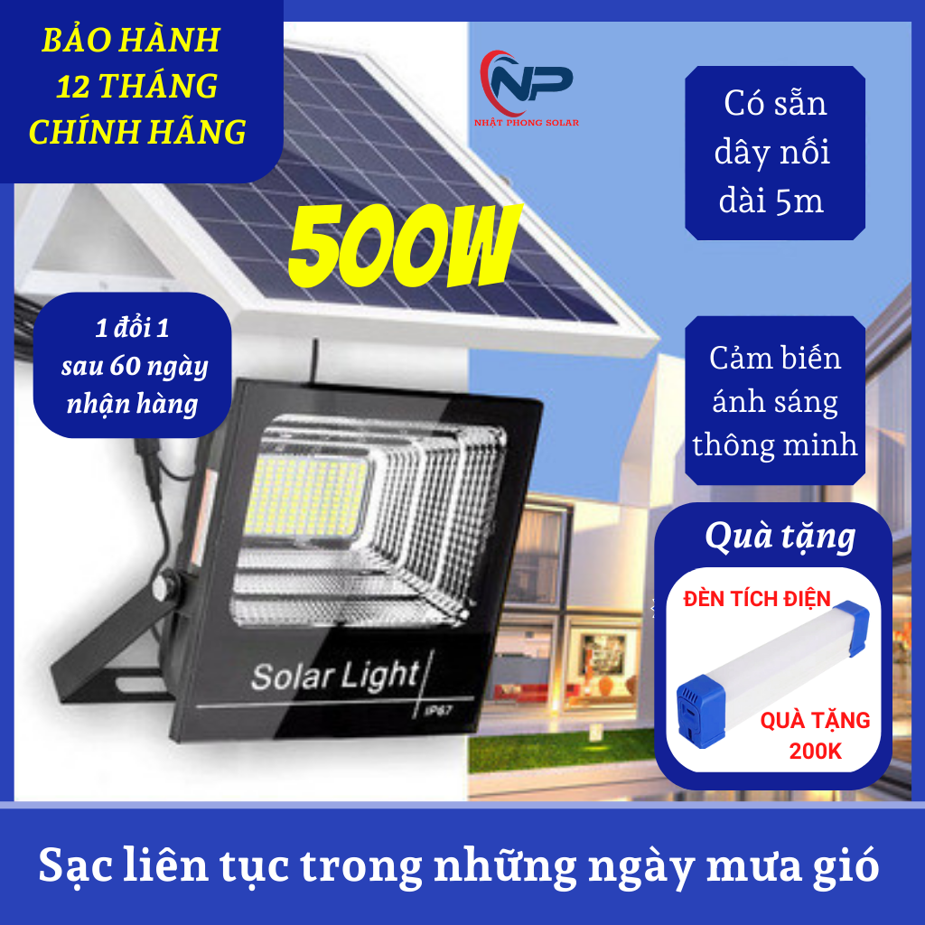 Đèn năng lượng mặt trời ngoài sân Đèn Led năng lượng mặt trời pha đơn 300W500W Nhật Phong Solar đèn cảm biến tự động sángChip Led Siêu SángĐiều Khiển Từ Xa Chống Nước IP67BH 1 năm dùng làm đèn trang trí biển hiệu.v.v