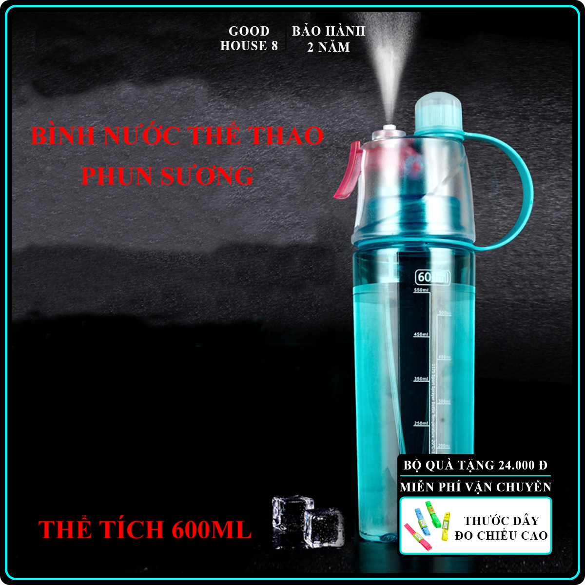Bình nước thể thao có đầu xịt phun sương thể tích 600ml,  Bình nước thể thao phun sương 2 in 1 NewB 600ml CÓ VÒI XỊT, Bình nước tập GYM, Đạp xe dã ngoại
