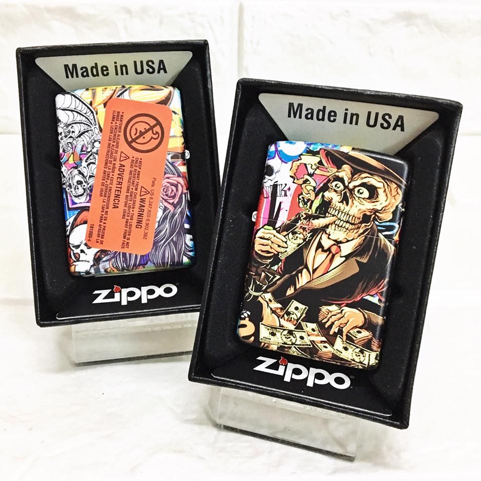 BẬT LỬA ZIPPO USA  PHIÊN BẢN NHẬT  HÌNH PUNK SKULL (CÓ TEM ĐỎ - TẶNG KÈM TÚI XÁCH) - (XÀI XĂNG)