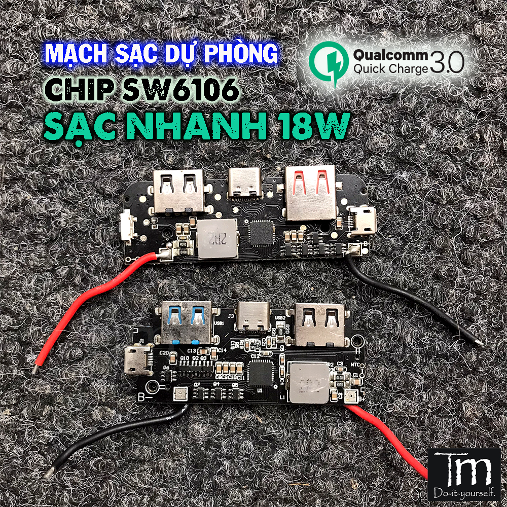 Mạch sạc dự phòng sạc nhanh qc3.0 chip sw6106 18w đen
