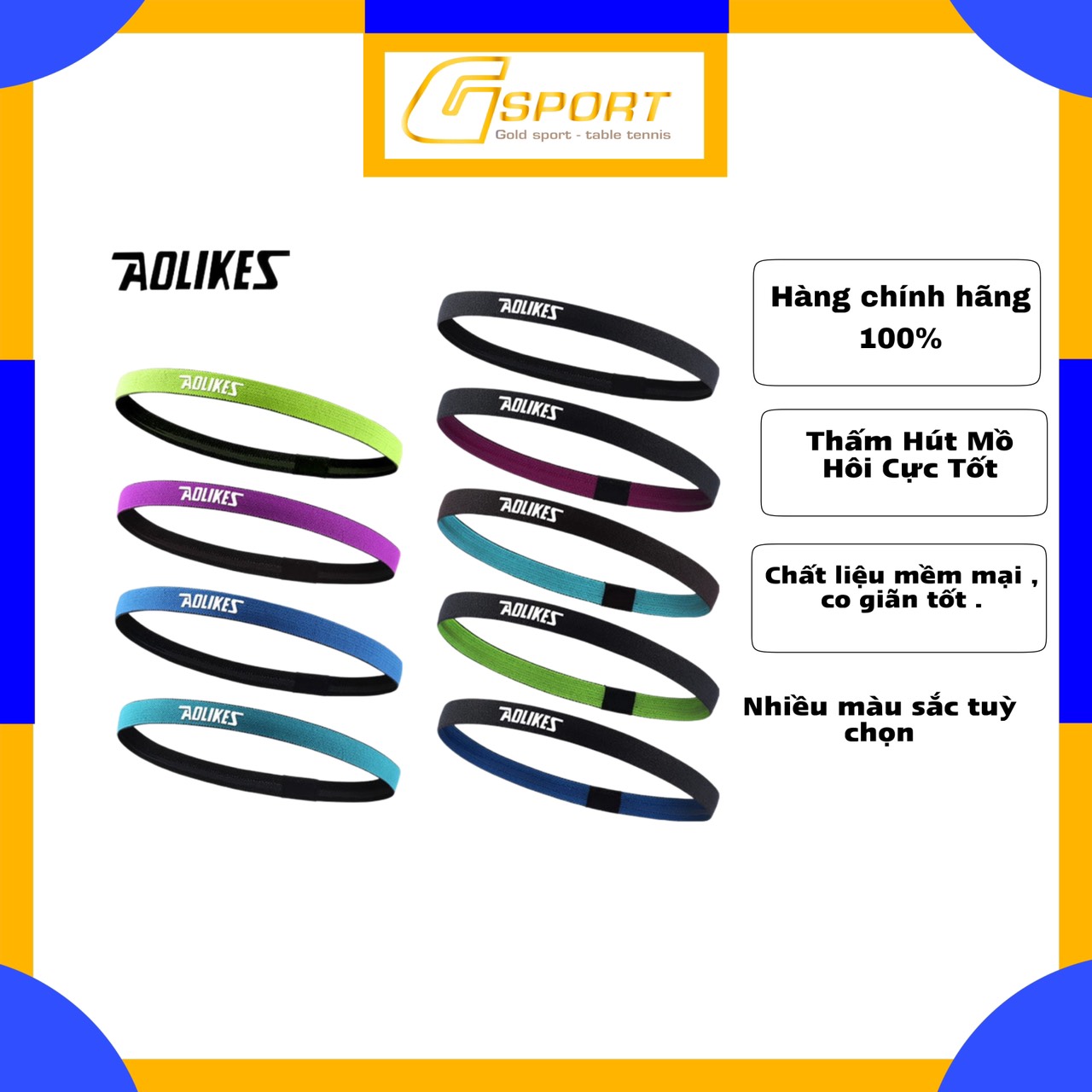 Băng đô thể thao headband đeo trán cản mồ hôi cao cấp aolikes a-2101 chính hãng