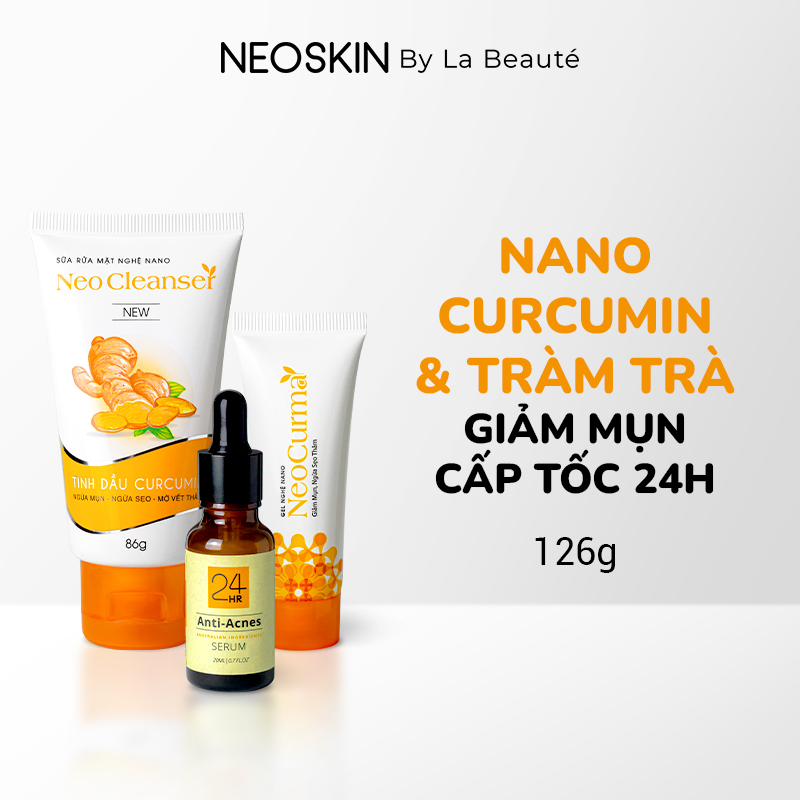 Bộ Ba Giảm Mụn Toàn Diện Sữa Rửa Mặt Nghệ NEOCLEANSER Serum Tràm Trà 24H ANTI ACNES Và Gel Nghệ NEOCURMA Giúp Làm Sạch Bã Nhờn Ngừa Mụn Thâm Sẹo 126g