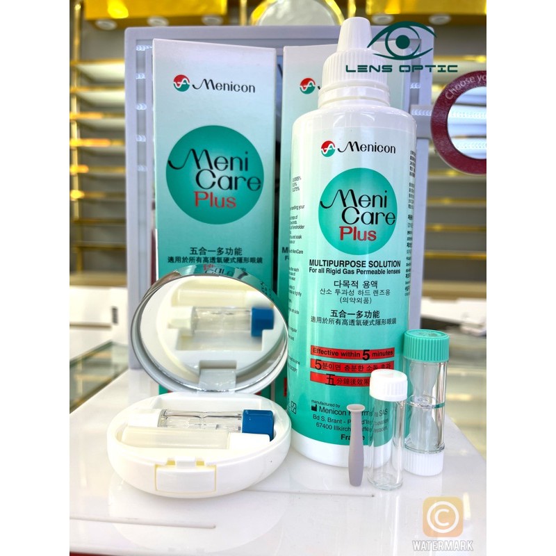 Combo 01 chai ngâm menicare plus + cây tháo lens + khay gương
