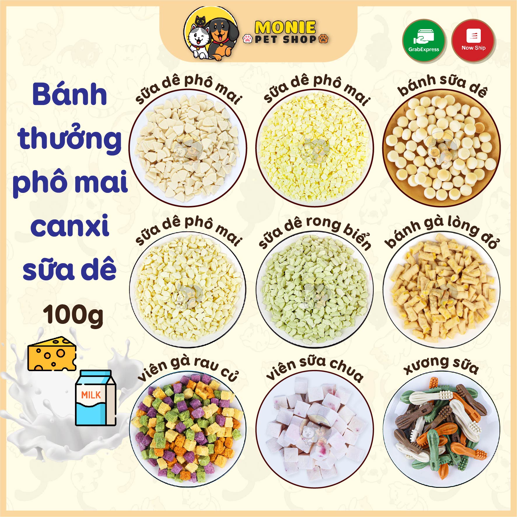 Bánh thưởng, viên canxi sữa dê phô mai cho chó mèo 100g