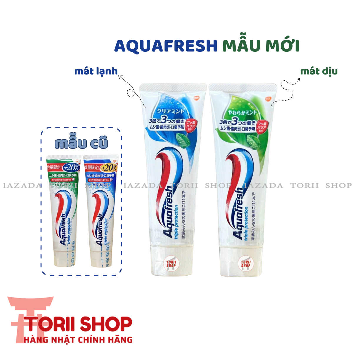 [Chính hãng] Kem đánh răng Aquafresh 140g Nhật nội địa 2 vị bạc hà và bạc hà mát dịu | Kem đánh răng Aquafresh 140g màu xanh dương bạc hà,xanh lá trà xanh trắng răng, chống viêm nướu, hôi miệng