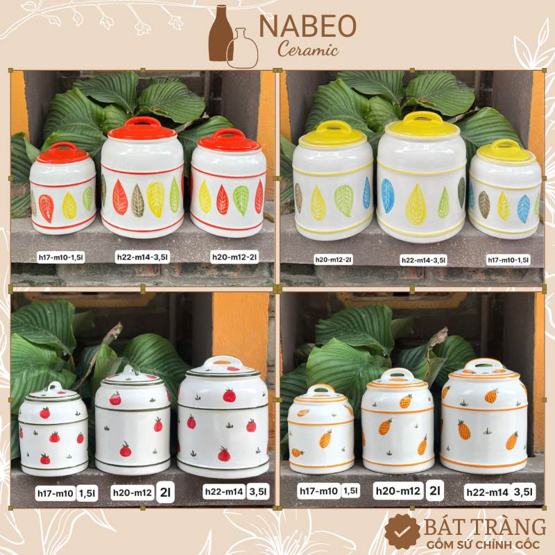 Vại muối dưa cà bát tràng, hũ đựng muối, mỡ bằng sứ bát tràng, trong lòng có tráng men, dung tích 1,5l, 2l & 3l