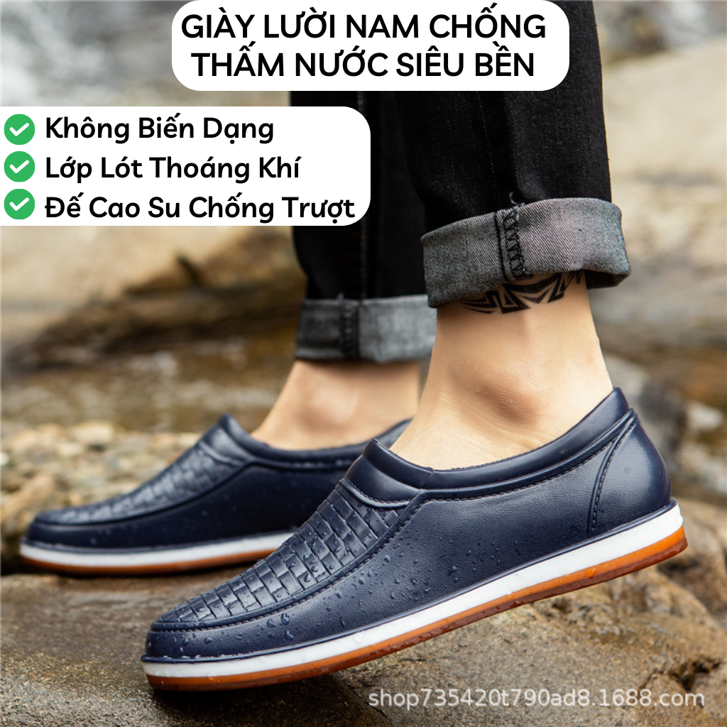 Giày đi mưa nam, giày lười cao su nguyên khối đi mưa chống trơn trượt hiệu quả- gn08